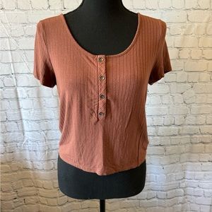 American Eagle Outfitters Brown Ribbed Crop Blouse